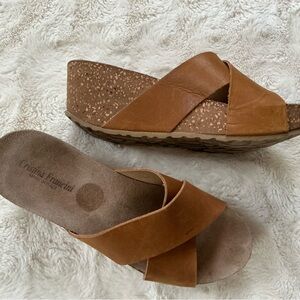 Brown Leather Wedge Sandals